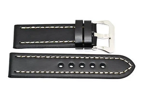 26MM BLACK STITCHED COW LEATHER WATCH BAND STRAP 47MM PAM - Picture 1 of 2