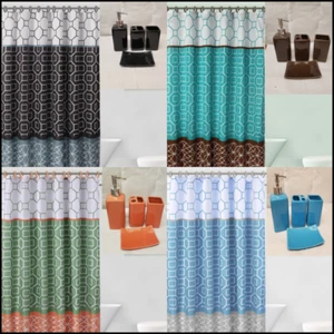 Combo de baño de lujo de 19 piezas conjunto de tapetes de baño de cerámica cortina de ducha diamante - Imagen 1 de 12