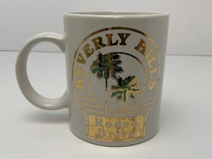 Tazza caffè Beverly Hills Rodeo Drive vintage anni 90 bianca con oro e verde - Foto 1 di 12