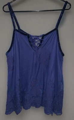 American Rag Cami Tank Juniors XL Blue Lace Velvet Trim Floral Lined Boho Fairy - Image 1 of 4