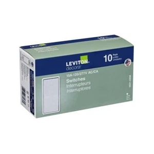Interruptor silencioso de CA basculante de un solo polo Leviton Decora 15 amperios blanco 10 piezas. - Imagen 1 de 2