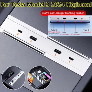 For Tesla Model 3 Highland 2024 Docking Station 65W Fast Charging 4 USB Port HUB - Picture 1 of 7