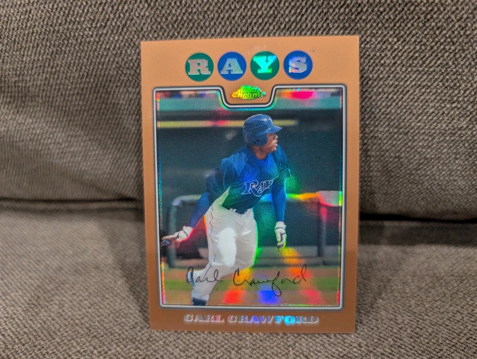 2008 TOPPS CHROME CARL CRAWFORD BRONZE 反光卡 #/599 TB RAYS 罕见 SP — 第 1/1 张图片