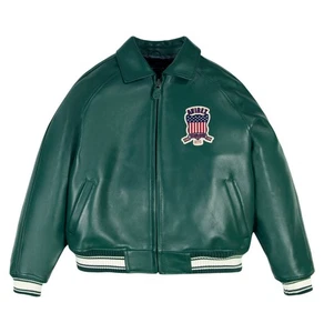 Mens Green Cowhide Leather Avirex Bomber Jacket  American Flight Icon Style - Imagen 1 de 7
