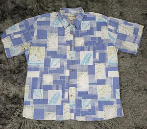 Cooke Street Honolulu Shirt Mens 2XL Blue Hawaiian Aloha Palm Leaf Button Front - Picture 1 of 14