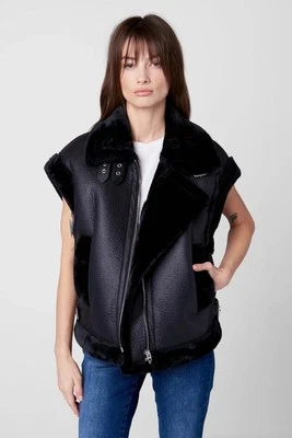 NEW BLANKNYC Night Watch Vegan Leather Sherpa Vest- Black - Small - Image 1 of 4