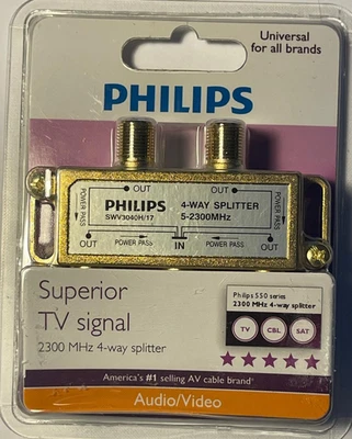Philips Universal Four-Way 24K Gold Splitter SW3040W/17 • 5-2300MHz CBL TV SAT - Image 1 of 3