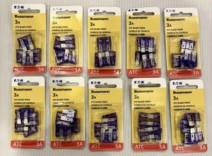 10 Packs Bussmann Fuses ATC 3A Automotive 50 Fuses Total NEW Sealed BP/ATC-3-RP - Picture 1 of 2