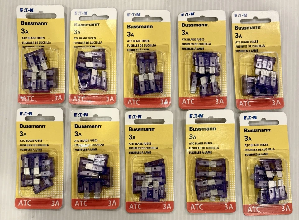 10 Packs Bussmann Fuses ATC 3A Automotive 50 Fuses Total NEW Sealed BP/ATC-3-RP - Image 1 of 2