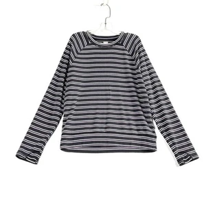 Athleta Girl Home Stretch Stripe Top Long Sleeve Gray Pink Girls Medium 8 10 - Picture 1 of 9