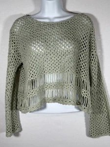 POL Open Weave Crochet Green Knit Sweater Top Summer Festival Boho Beach Small - Picture 1 of 7