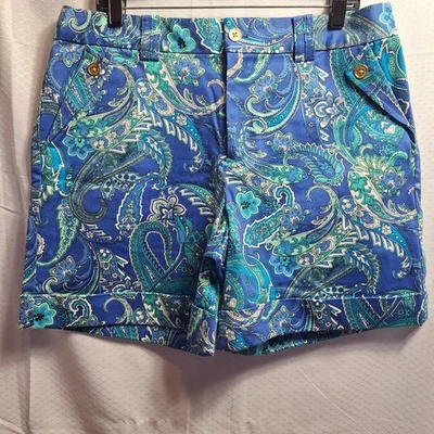 LRL Ralph Lauren Chino 短裤 12 码蓝色多佩斯利金色纽扣袖口下摆二手状况完好 — 第 1/4 张图片