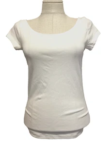BANANA REPUBLIC White Scoop Neck Cap Sleeve Stretch Knit Tee Shirt  Sz. S - Picture 1 of 5