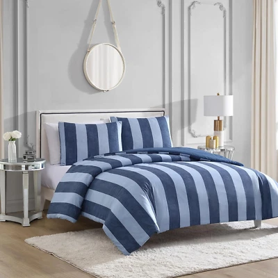 Denim Stripe Full/Queen Duvet Cover Set - 3-Piece Machine Washable Reversible Bl — 第 1/4 张图片