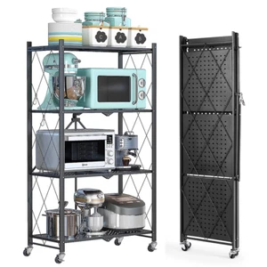 COOKCOK 4-Tier Metal Storage Shelving Unit with Wheels - Foldable & No Assembly - Picture 1 of 12