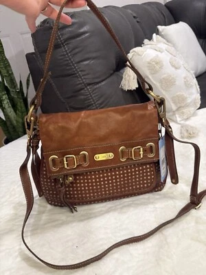 Rafe 棕褐色斜挎包,带皮革材质,可调肩带 — 第 1/4 张图片