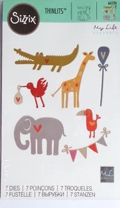 Sizzix Thinlits Dies 7 pc Baby Animals Elephant Giraffe Crocodile Stork Bunting - Bild 1 von 1