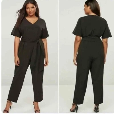 NWT Elegant Lane Bryant Lena 1 Piece Jumpsuit 14 Black Studded Sleeves Pockets - Image 1 of 4