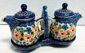 Nuove MINI teiere in ceramica polacca Unikat (2) * sciroppo * con vassoio * 4" X 4" * 24257B S207 - Foto 1 di 4