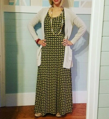 LuLaRoe Ana Dress Scotty Scottie Scottish Terrier Westie Dogs Blue Yellow Small - Image 1 of 4