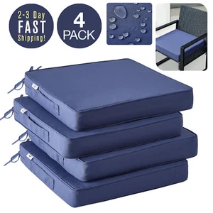 Waterproof Blue Patio Outdoor Seat Cushions 19x19 For Chairs Clearance Set Of 4 - Picture 1 of 7