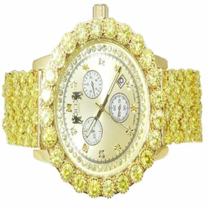 Canary Genuine Diamond Mens Yellow Gold Finish 6 Row Custom Band Ice House Watch - Picture 1 of 4