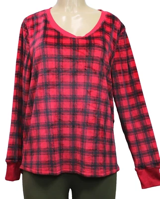 Prendas para dormir Croft & Barrow Intimates para mujer Camiseta manga larga a cuadros roja talla L Foto 1 de 4