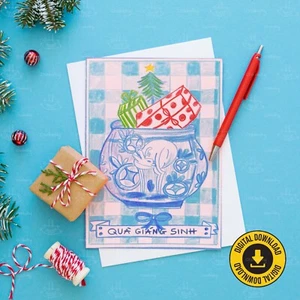 Faltbare digitale Karte - sofort bedruckbar Weihnachten Urlaub Gruß - Geschenke Topf - Bild 1 von 5