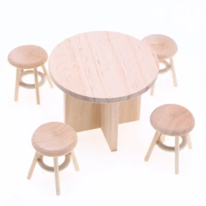 5PC 1/12 Scale Dollhouse Miniatures Furniture Dining Table Stool Kit Handmade - Picture 1 of 7