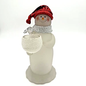 Vintage Weihnachten Kerzenhalter Teelicht Schneemann 9,75" L-rote Mütze & Schal-unbenutzt - Bild 1 von 7