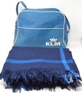 Vintage KLM Royal Dutch Airline Carry On Shoulder Bag and 2 KLM Throws Blue - Picture 1 of 13