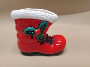 VTG Christmas Ceramic Red Santa Boot Holly     - Picture 1 of 7