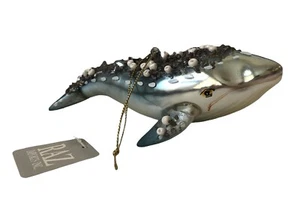 Whale Hand Blown Glass Bead Stones Christmas Tree Ornament Nautical Sea Ocean - Picture 1 of 8