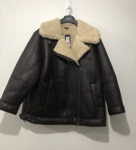 Marks and Spencer M & S Faux Shearling Borg gefütterte Fliegerjacke UK 22 braun - Bild 1 von 14