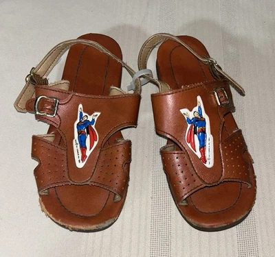 RARE Vintage 1982 DC Comics Superman Baby Toddler Brown Leather Sandals Size 6.5 - Image 1 of 4