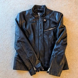 Izod Womens Black Geniune Leather Jacket Size L Pre-owned Soft Lux Clean Nice - Picture 1 of 11