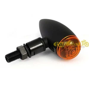 Blinklicht Motorrad Schwarz Metall Micro Bullet Objektiv Bernstein Schaft M10 - Picture 1 of 3