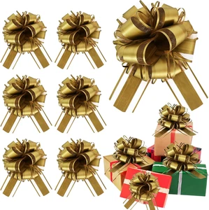 6Pcs 7 Inch Pull Bows Gold Gift Wrap Bows for Gift Wrapping, Ribbon, Basket, Flo - Picture 1 of 12