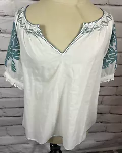 Sundance Women's Size S White/Green Embroidered Short Sleeve Blouse - Bild 1 von 4