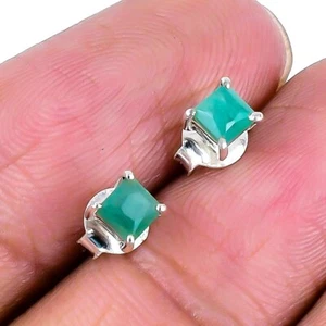 May Birth Emerald Faceted Gemstone 925 Silver Engagement Wife Stud Post Earrings - Picture 1 of 7