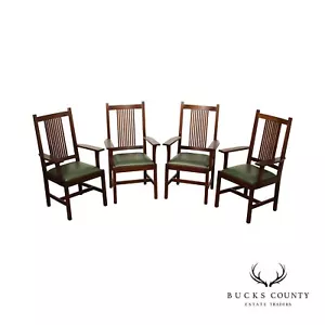 Stickley Mission Collection Set of Four Oak Spindle Dining Chairs - Picture 1 of 12