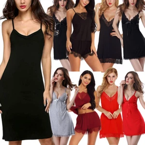 Women Sexy Cotton Long Spaghetti Strap Full Slip Camisole Under Dress Sleepwear - Picture 1 of 105