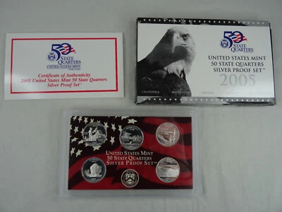 2005-S Silver Quarter Proof Set 5 Coins OGP & COA 90% US Mint Statehood - Image 1 of 4