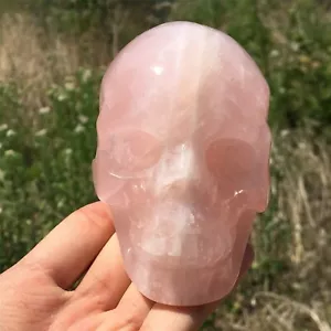 0.73kg Natural pink crystal Quartz hand Carved skull crystal Reiki healing - Picture 1 of 11