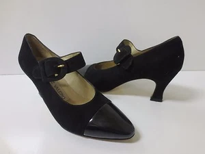 MARTINEZ VALERO Black Suede Cap Toe Pumps Heels Shoes 5.5M, MINT COND - Picture 1 of 5