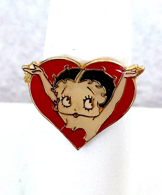 Rare Vintage Betty Boop Arms In Air Heart Comic Collectible Ring 1980s New NOS - Image 1 of 3
