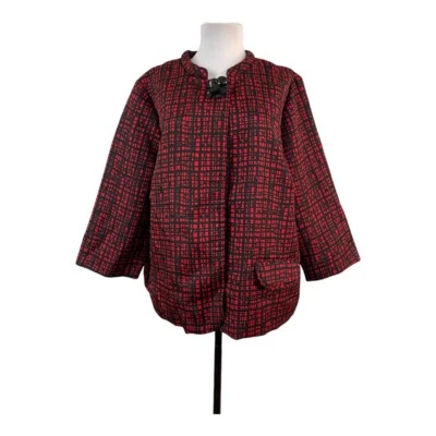 Ruby Rd Women's Plus Size 16W 1X Open Blazer Jacket 3/4 Sleeves Black Red - Image 1 of 4