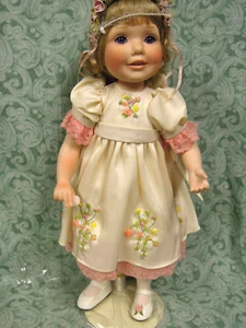 LC-2351  Danbury Mint "FLOWER GIRL" by Karen Sott. Porcelain & cloth, 16" tall - Picture 1 of 5