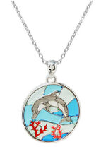 Multi Color Stained Glass Inspired Mosaic Dolphin Pendant Necklace