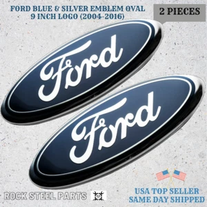 BLUE & CHROME 2005-2014 Ford F150 FRONT GRILLE/ TAILGATE 9 inch Oval Emblem 2-PC - Picture 1 of 6
